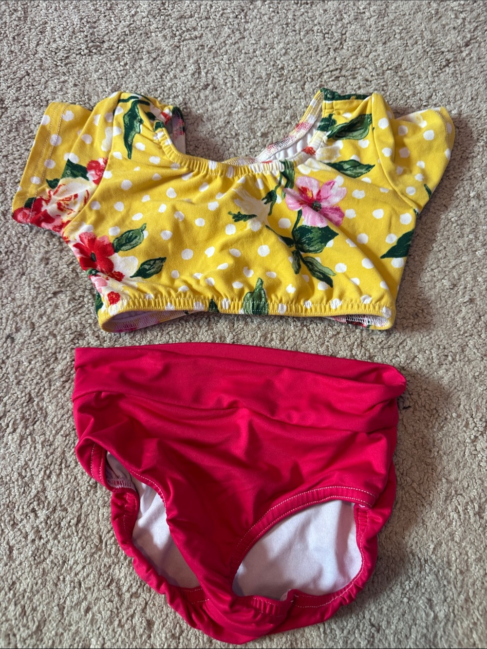 Ellie Wear Girls Yellow Floral & Pink Two-Piece Dance Set